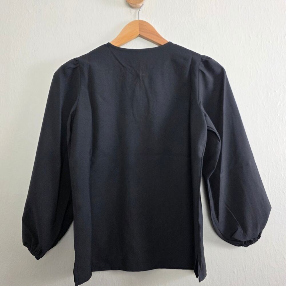 J. Crew Black Puff Sleeve Satin Back Crepe Blouse Top Size XXS Petite XXSP NWT - Picture 8 of 8